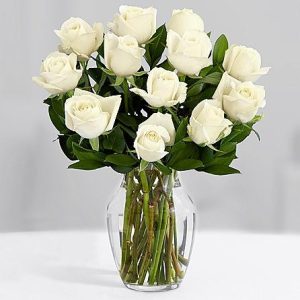 One Dozen Long Stemmed White Roses Sendflowers To Pakistan