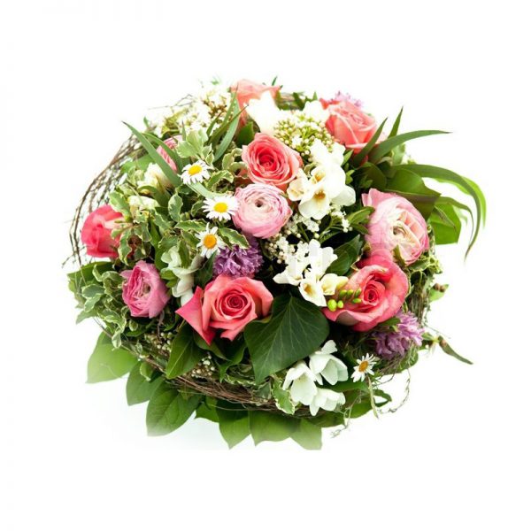 Round Handle Basket of Mixed Roses SendFlowers To Paksitan