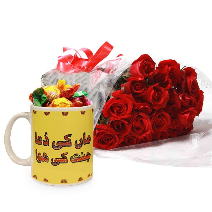 Candies Filled Mug With Roses - SendFlowers.pk
