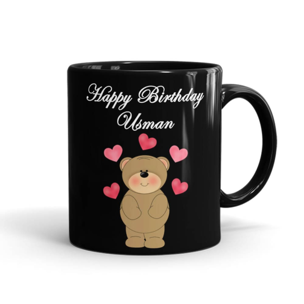 Happy Birthday Name Teddy Mug Black - SendFlowers.pk
