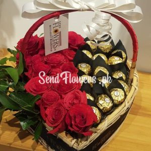 Ferrero and roses heart basket deals Pakistan