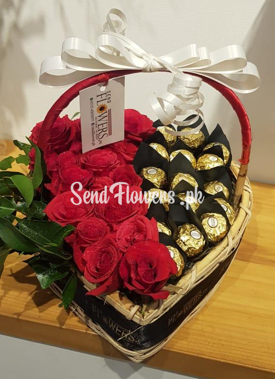 Ferrero and roses heart basket deals Pakistan