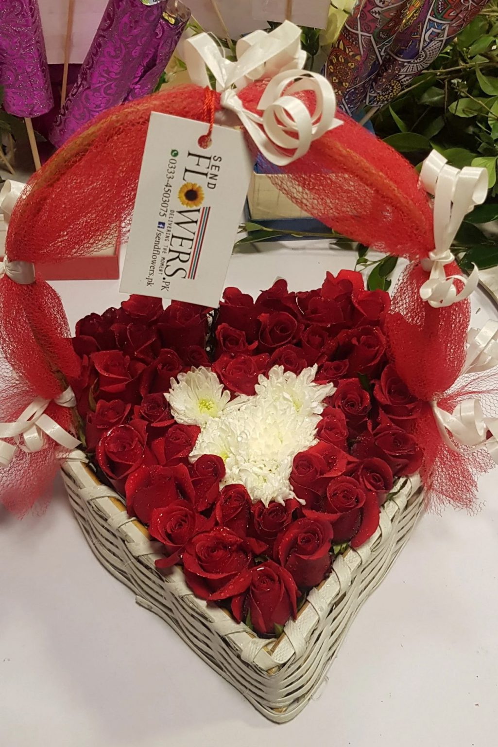Heart Rose Basket - Online Love Flowers Delivery Pakistan