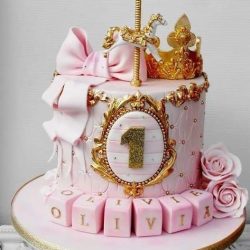 Delivery of Pink & Gold Love Cake in Pakistan