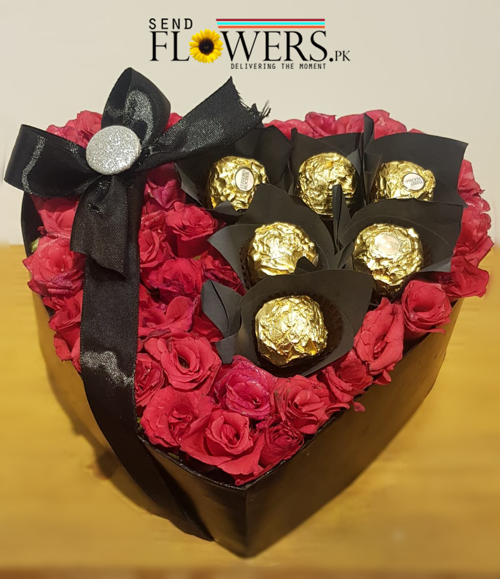 Delivery of Golden Love Heart Flowers in Pakistan