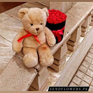 Teddy Bear with Roses Box - sendflowers.pk