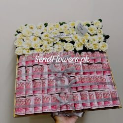 Cash Box with Flowers Lahore - SendFlowers.pk