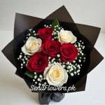 White and Red Roses Bouquet Pakistan - SendFlowers.pk