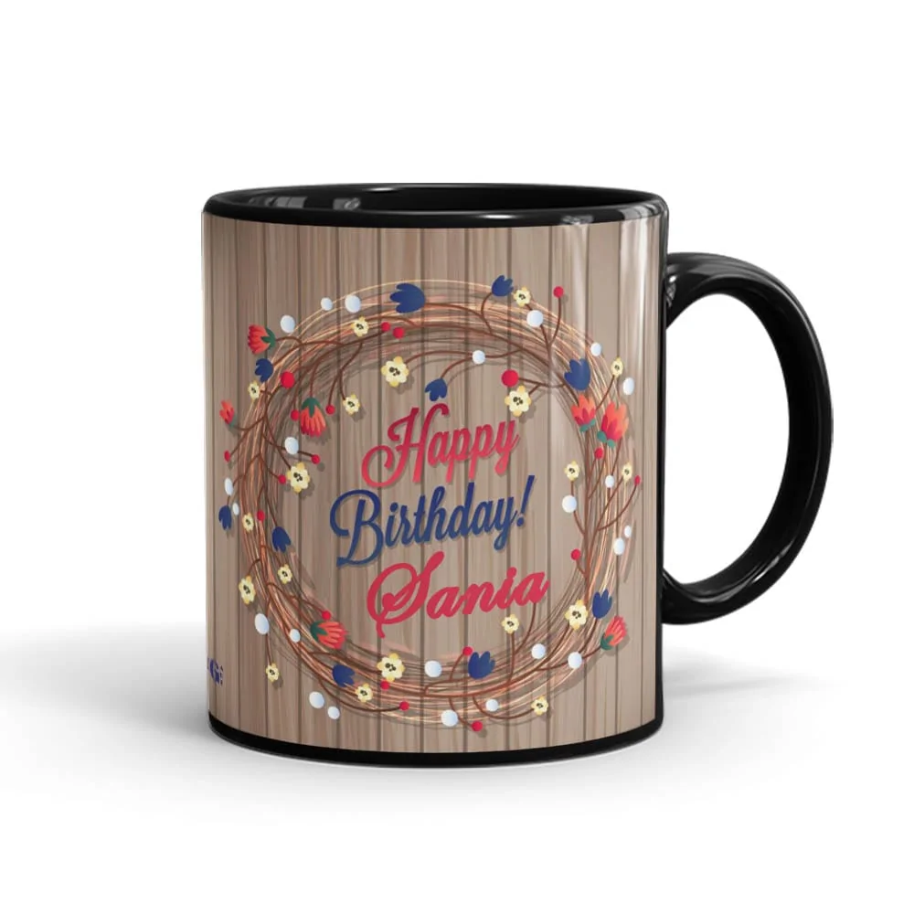 Wooden theme Name Birthday Mug Black - SendFlowers.pk