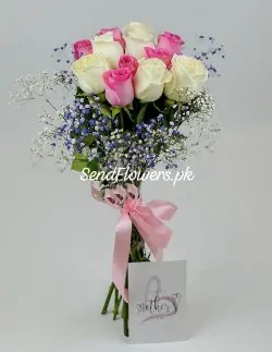 Pink and white imported roses for mother's day - sendflowers.pk